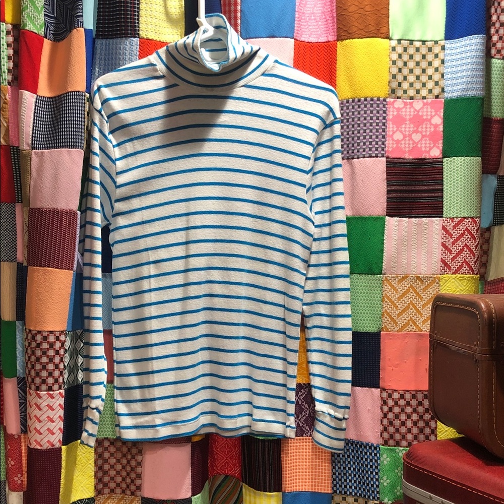 Striped Blue & White Turtleneck Sweater - Men's
